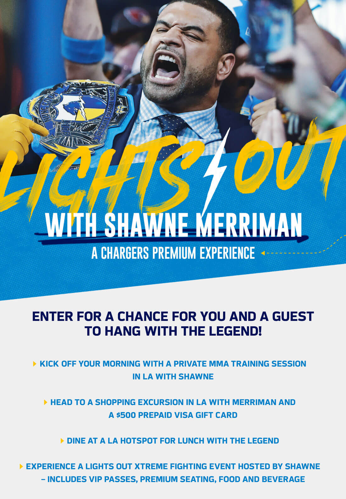 [CLOSED] Enter for a Chance to Win a Day with the legend Shawne Merriman.